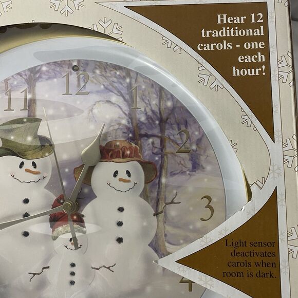 Vtg Feldstein Christmas Carol Wall Clock Snowman Family Large 13.5” Musical NIB - Picture 4 of 8